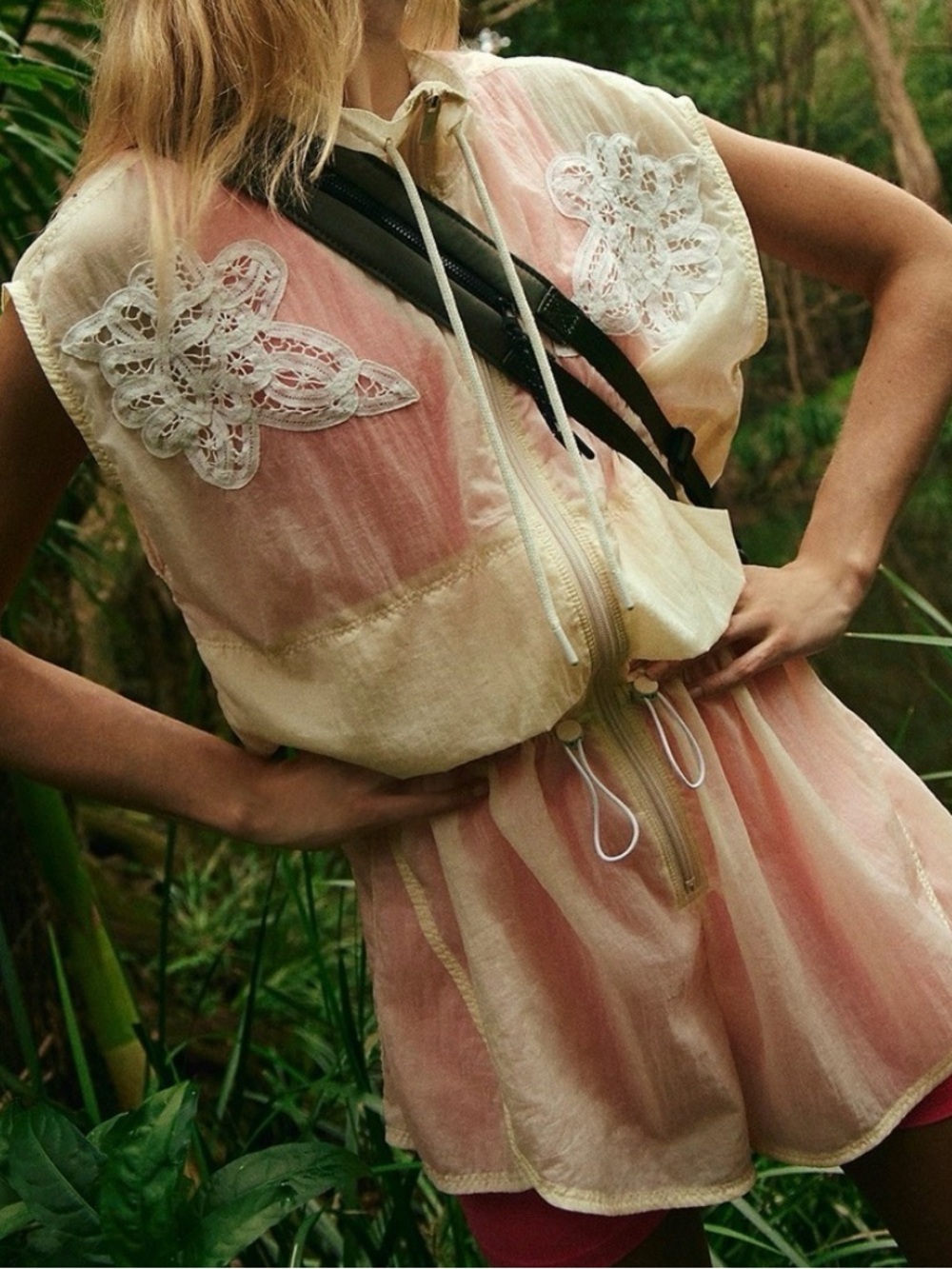 Anthropologie Cream Lightweight Shell with Pink Logo Tag